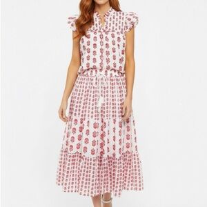 Philosophy White & Red Floral Tiered Shirt & MIDI Skirt Combo
